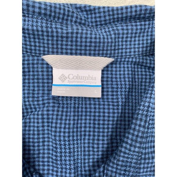 Columbia Mens Large Blue Plaid Gingham Print Shirt Long Sleeve Button-Up Fishing - Picture 3 of 9
